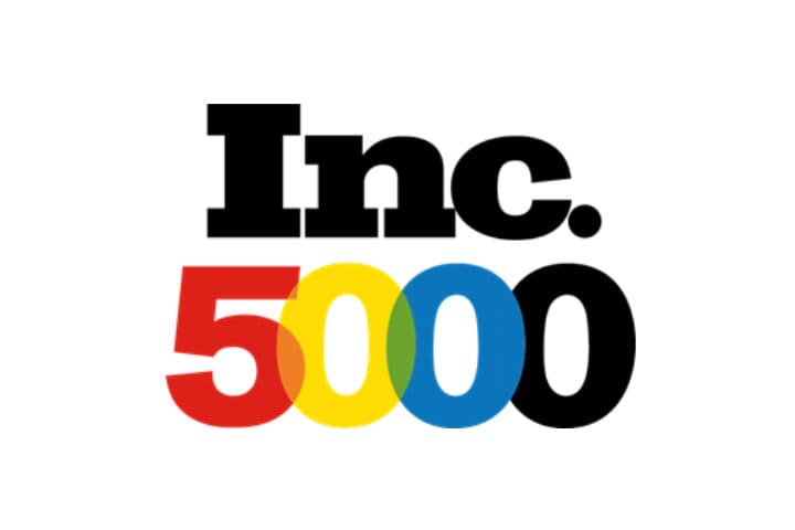 The image shows the "Inc. 5000" logo with "Inc." in black text above the numbers "5000" in red, yellow, green, and blue on a white background.